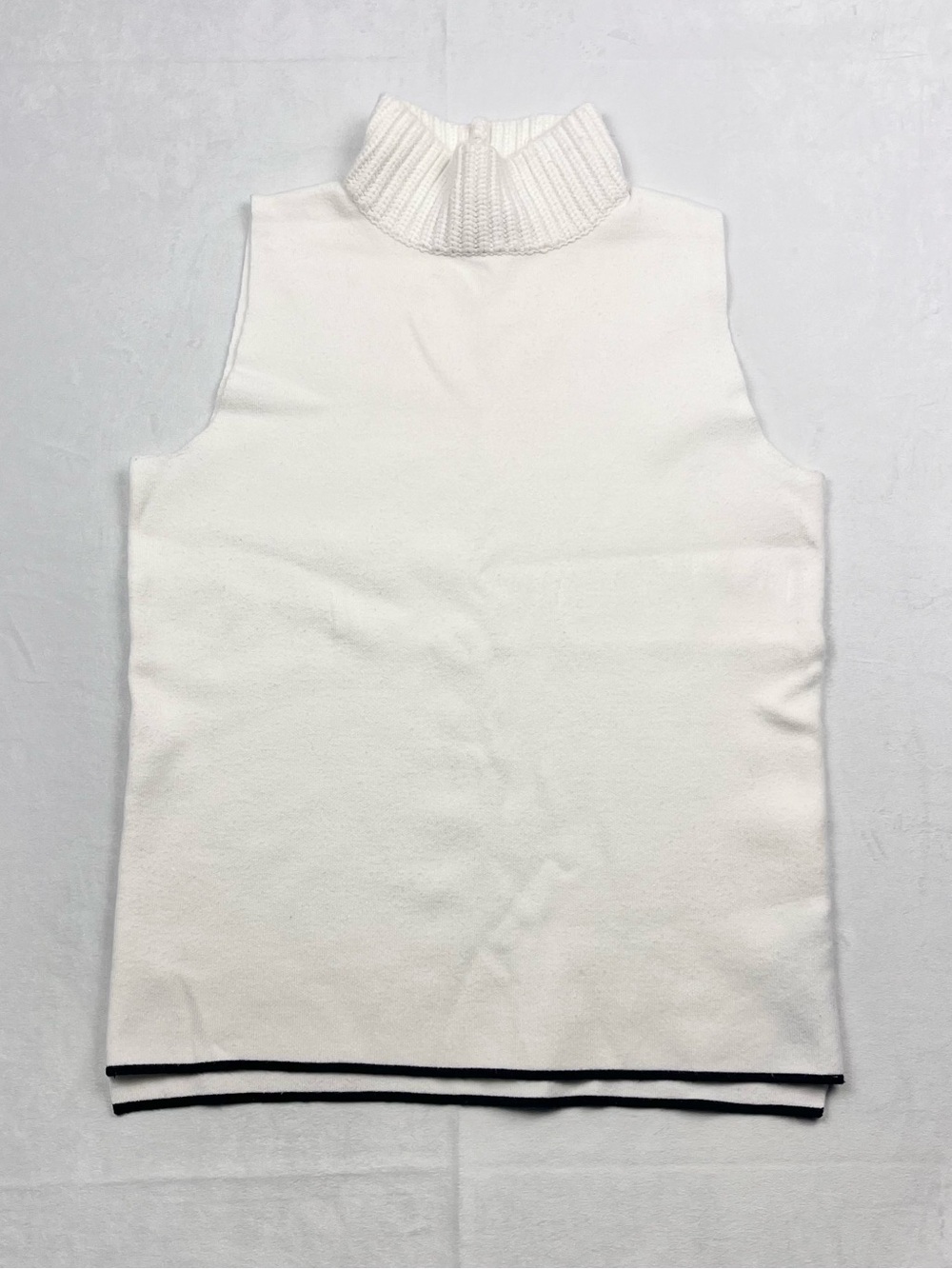 Zara Knit Sleeveless Ribbed Mock Neck Sweater Vest Black Trim Size Small